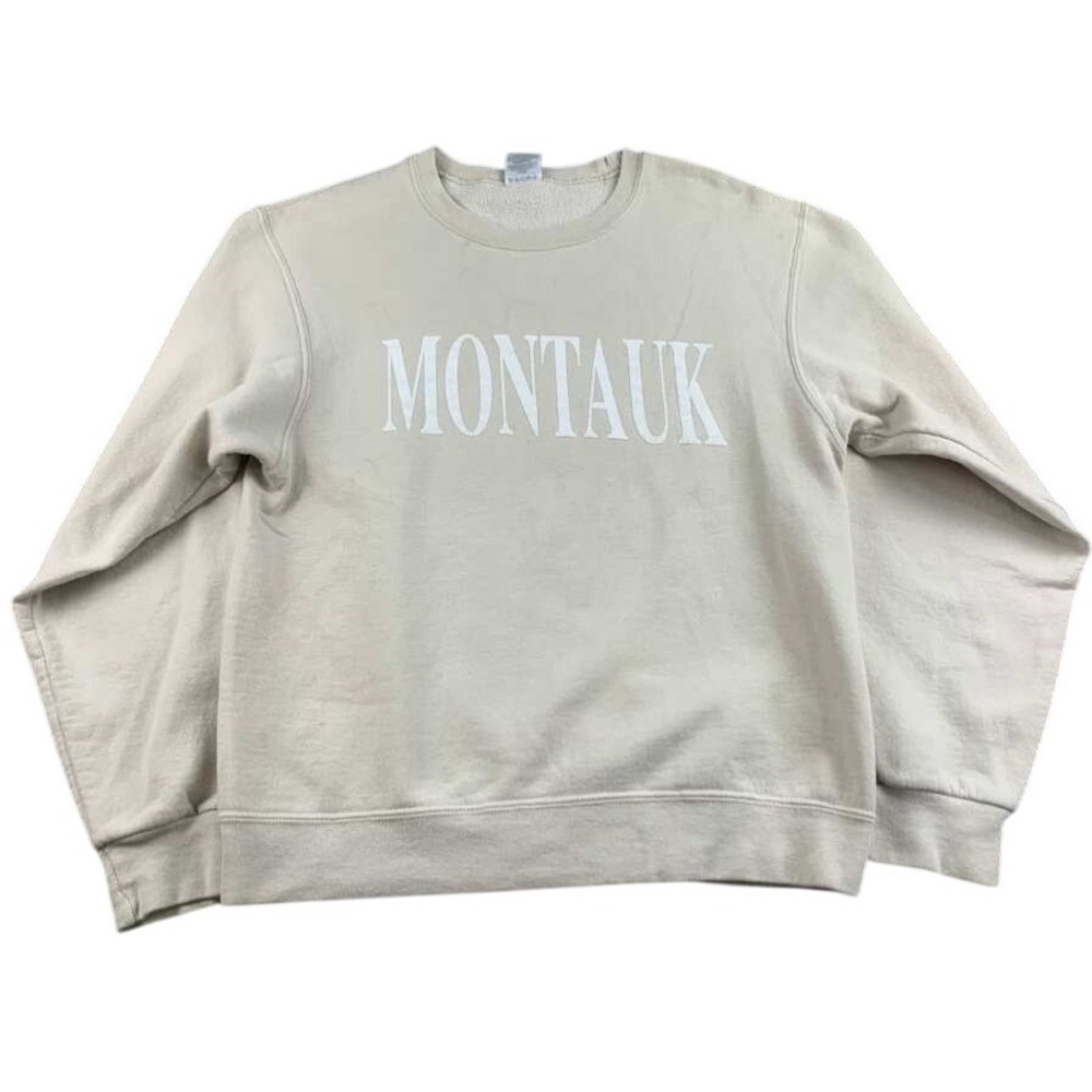 Y2K Jerzees Nublend Sweatshirt Women S Cream Montauk Graphic Crewneck‎ Cotton